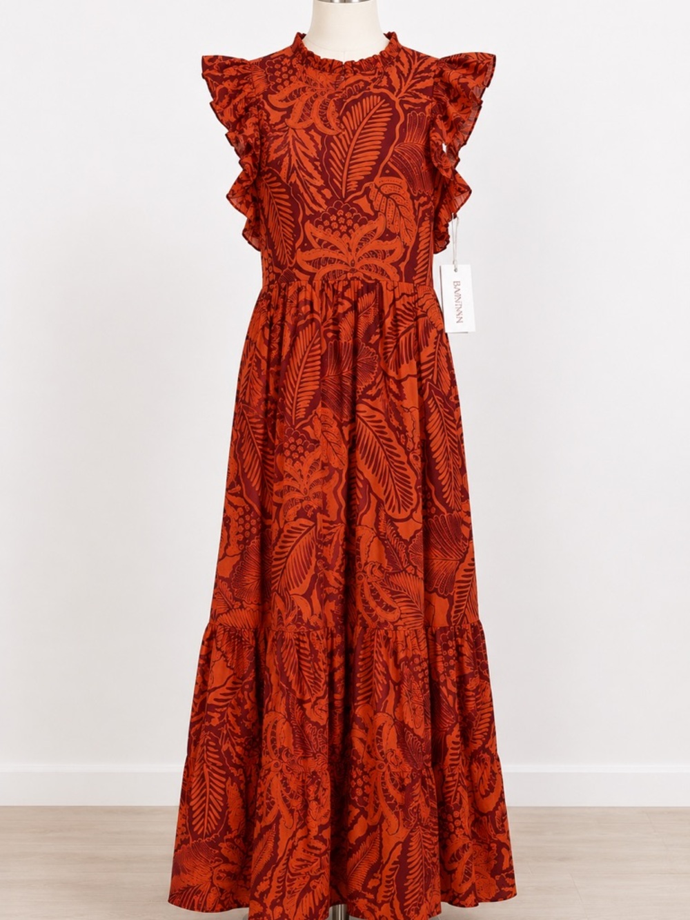 BANJANAN Hannah Dress Lobo Tobacco Terra Cotta Maxi Dress Medium NWT